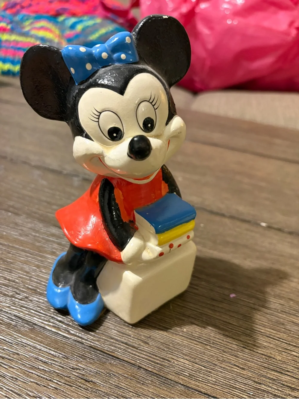 Vintage Style Black and White Mouse Figurine Toy Pair - Yellow & Red Accents